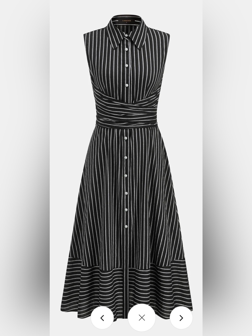 Striped Collared Sleeveless Tie Waist Midi Dress | Size M | NWT